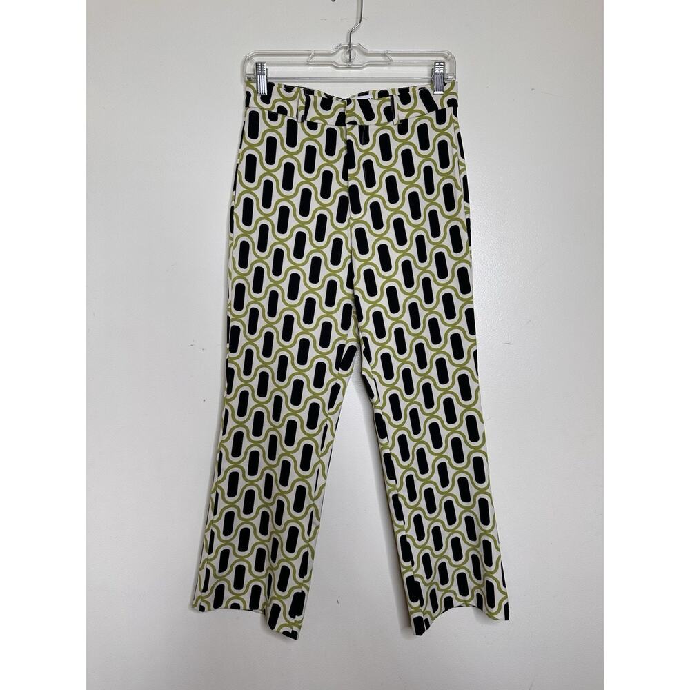 Zara Woman’s Medium Green Black Geometric Pants Mod Retro 70s Vibe Cropped Light